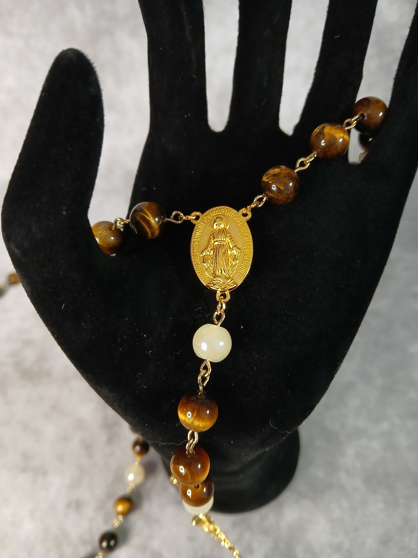 Five-Decade Tiger Eye Rosary 8mm Natural Gemstones